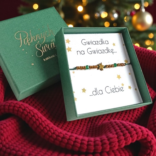 bransoletki z kamieni naturalnych Świąteczna bransoletka - pomysł na prezent - świąteczne pudełko - ZIELONA1