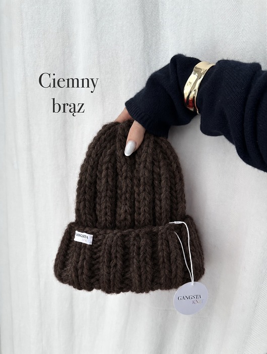 czapki damskie Czapka Nordic 100% wełna *ciemny brąz*