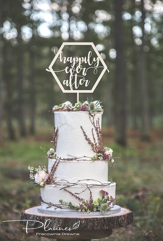 Toper Topper na tort happily na ślub i wesele Planneo