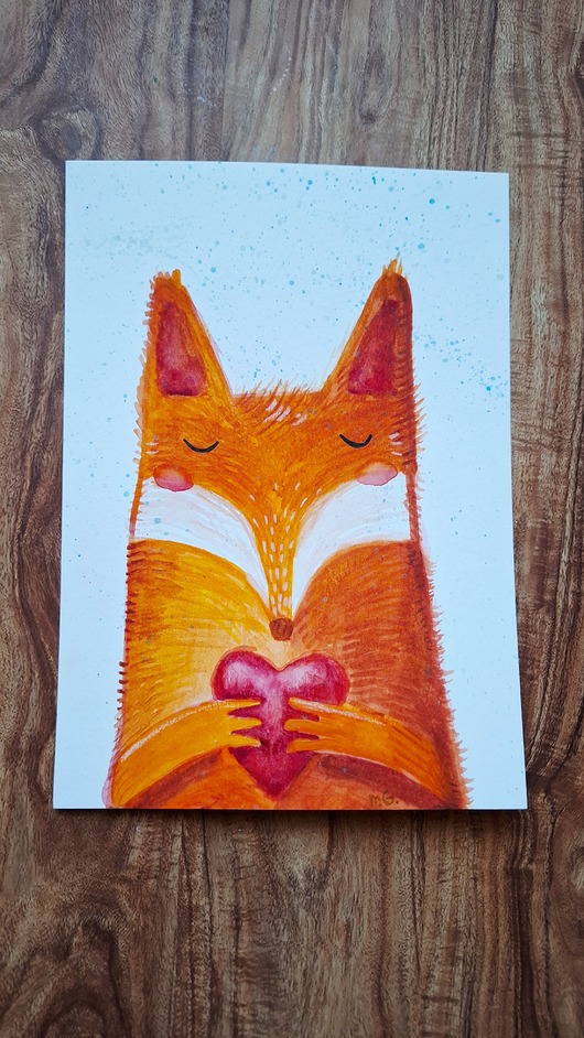 grafiki i ilustracje Mini akwarela lisek z sercen