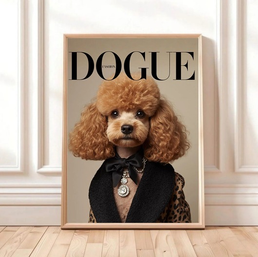 grafiki i ilustracje PLAKAT DOGUE pudel,  portret psa, okładka magazynu modowego