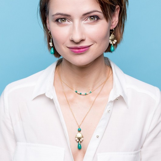 POPLAVSKY Naszyjnik GOLD TURQUOISE & PEARL POPLAVSKY