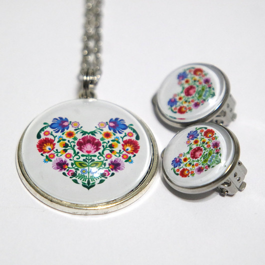 klipsy Naszyjnik i klipsy - Folkowe serce