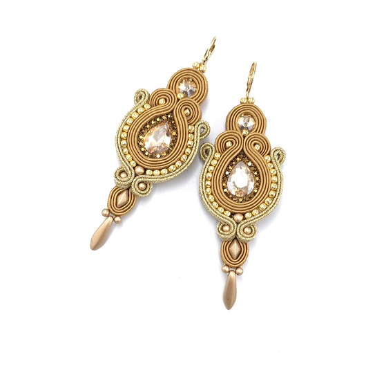 kolczyki soutache Kolczyki sutasz złote wieczorowe długie eleganckie z kryształkiem Margo