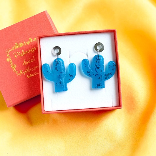 kolczyki z żywicy Kolczyki z żywicy : KAKTUSY : niebieskie