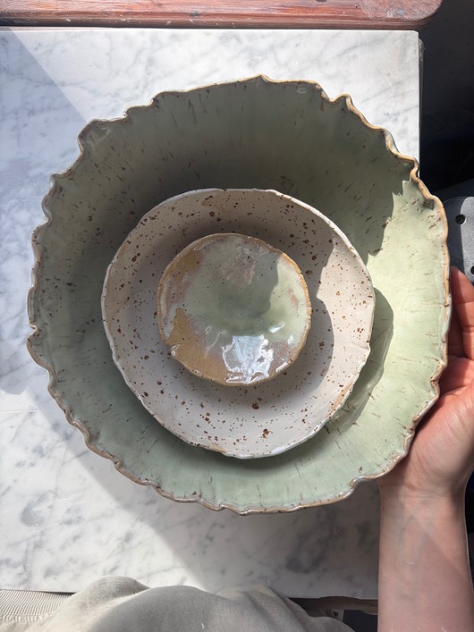 patery i talerze Ceramiczny Zestaw Okrągła Misa na Sałaty XL Matcha Green & 2 miseczki