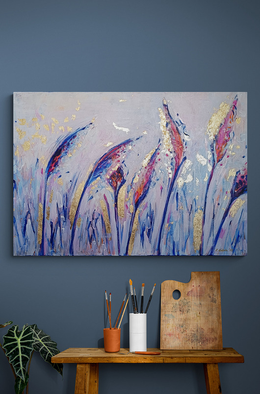 obrazy Obraz ręcznie malowany na płótnie 70x100 cm - Zimowy zachód słońca