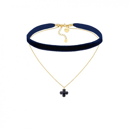 Granatowy aksamitny choker z krzyżem SOTHO