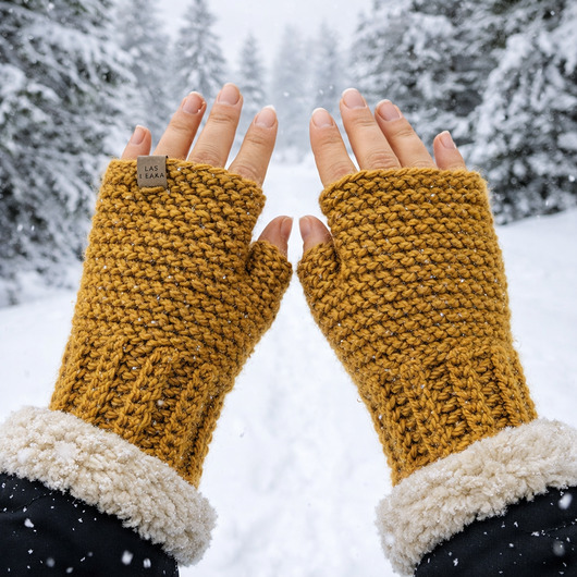 rękawiczki damskie Mitenki wełniane  curry