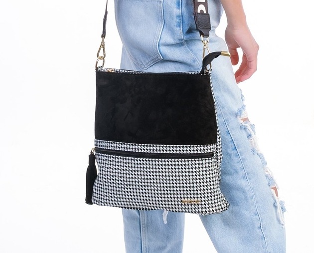 torby na ramię Torebka skórzana na ramię  czarno-biała (7041)