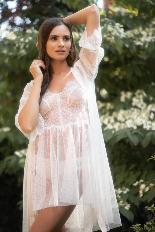 szlafroki damskie Ślubny peniuar z koronką