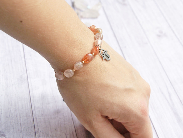 bransoletki z kamieni naturalnych Amulet - kamień słoneczny & hamsa