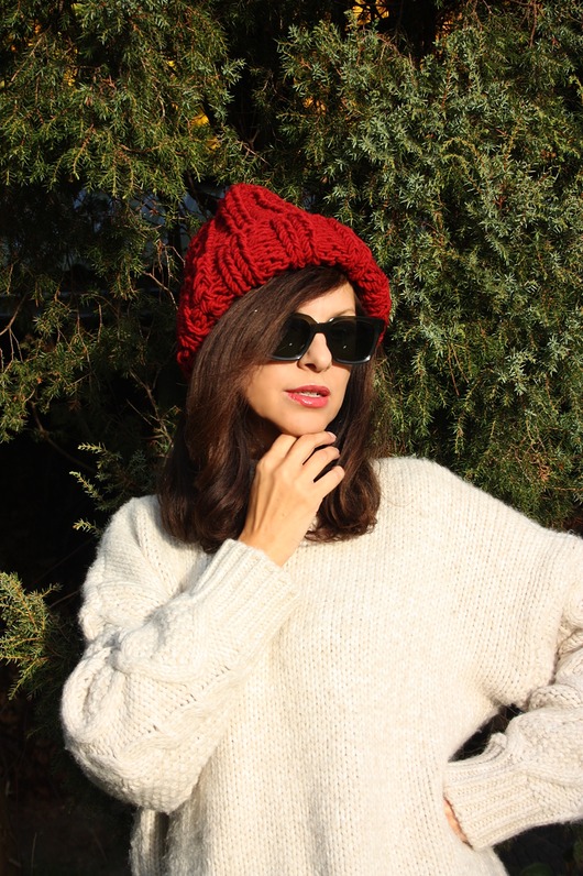 czapki damskie Czapka handmade beanie z wełną merino bulky