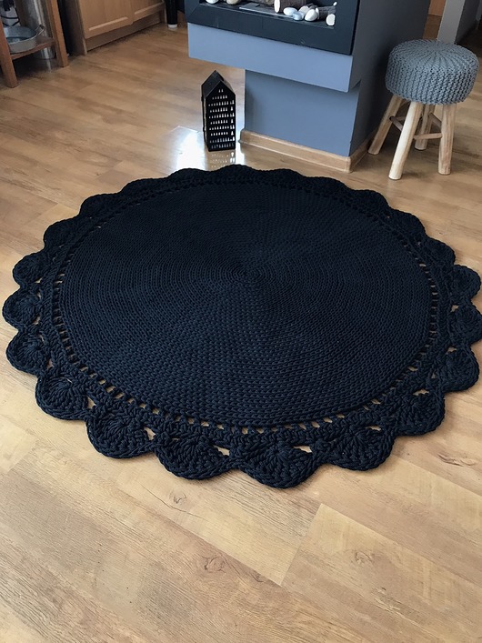 dywany Okrągły dziergany dywan ,czarny dywan 140cm