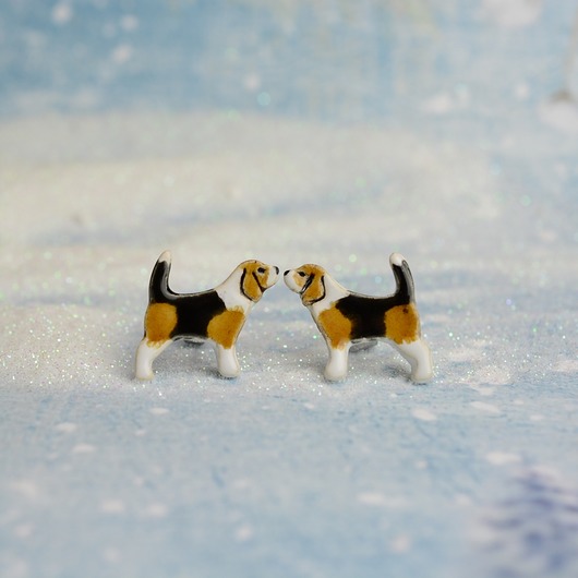kolczyki ceramiczne Beagle mini pieski- ceramiczne sztyfty