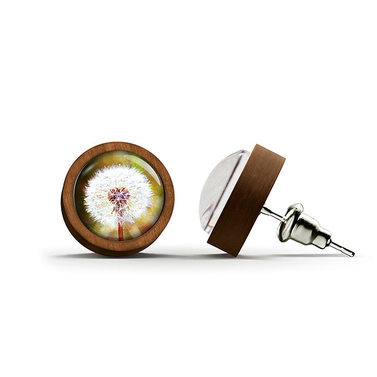 kolczyki drewniane Kolczyki drewniane - Dmuchawiec - sztyfty