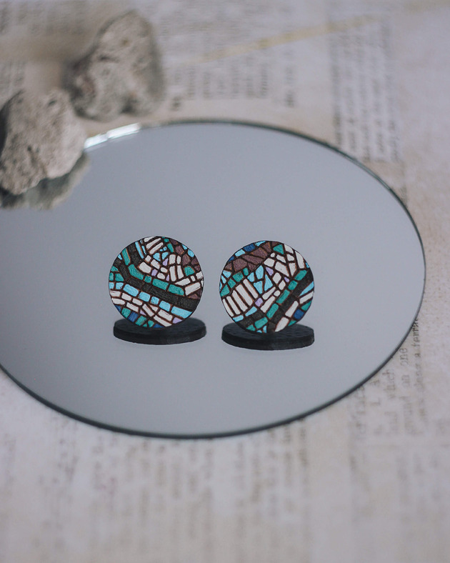 kolczyki - inne Skórzane kolczyki sztyfty z mozaiką