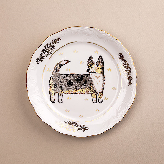 Ozdoby na ścianę Talerz na ścianę - pies corgi