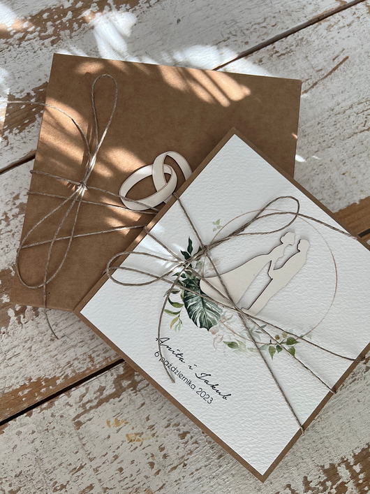 zaproszenia i kartki na ślub Rustykalna kartka na ślub ręcznie robiona z personalizacją