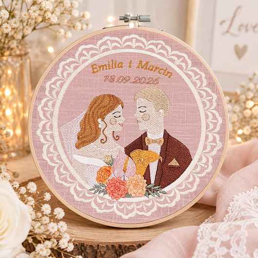 Ślub - inne Personalizowana pamiątka ślubna, haft ślubny/ rocznicowy w tamborku
