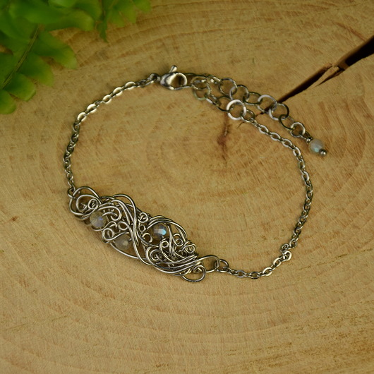 Bransoletka regulowana labradoryt wire wrapping Agata Rozanska