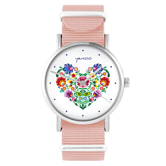 zegarki damskie Zegarek - Folkowe serce - brzoskwiniowy róż