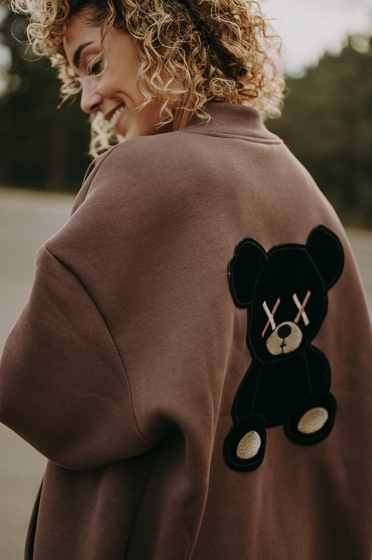 bluza bez kaptura damska Bluza oversize rozpinana Mocha Teddy dla mamy i taty
