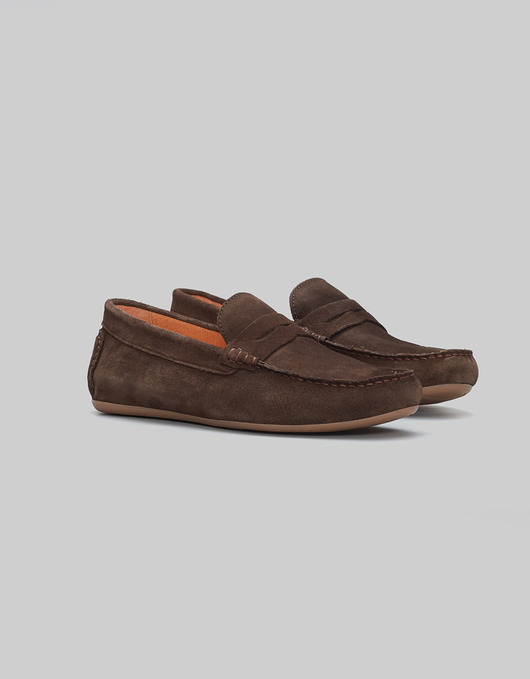 buty męskie Brązowe mokasyny wsuwane zamszowe F300