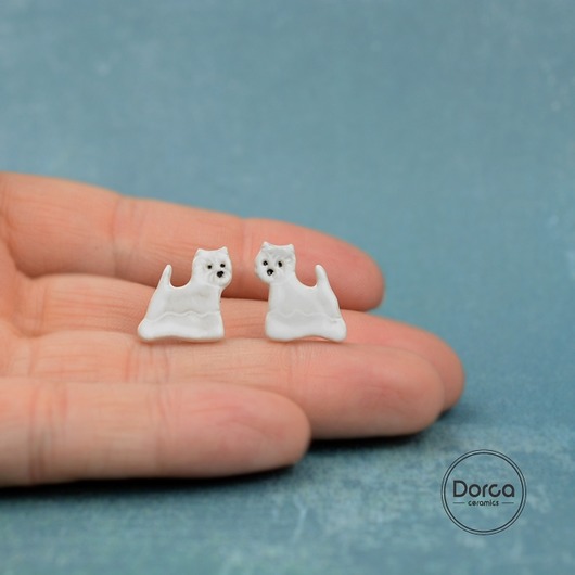West westie mini pieski- ceramiczne kolczyki Dorca