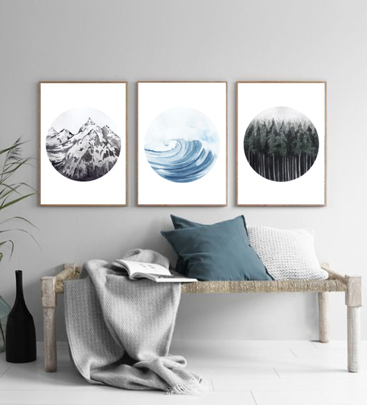grafiki i ilustracje ZESTAW PLAKATÓW LAS Morze Góry akwarela