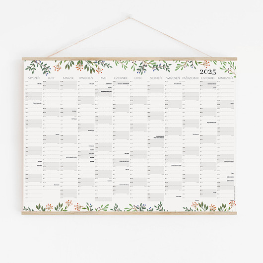 kalendarze i plannery Kalendarz ścienny 2025 - Planer ścienny A2 (z dębowym wieszakiem)