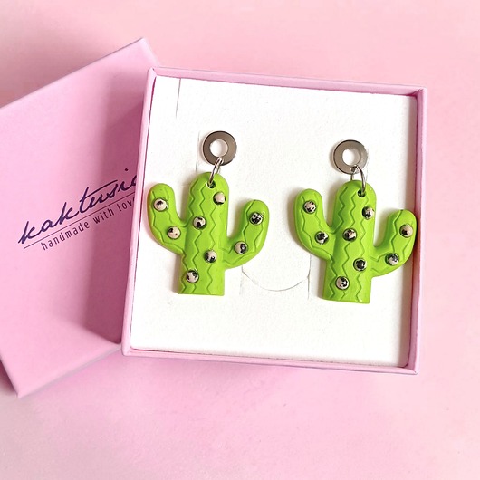 kolczyki z żywicy Kolczyki z żywicy : KAKTUSY z jaspisem : lime green