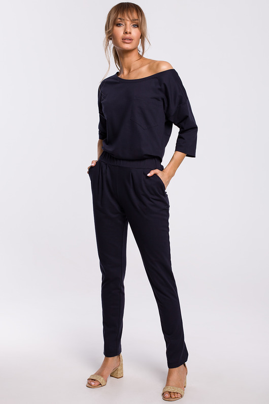 kombinezony damskie Bawełniany kombinezon - granatowy(M-497)