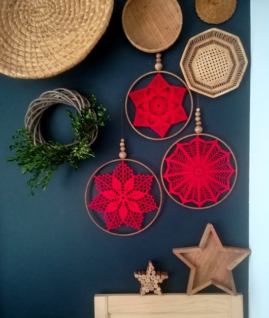 3 x Łapacz snów Czerwony Wooden Love