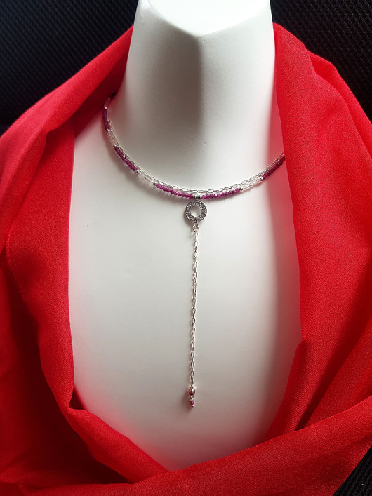 chokery Naszyjnik srebrny z rubinem Siła Kobiecości