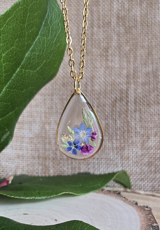 wisiory Złoty wisiorek prawdziwe kwiaty niezapominajki zawieszka