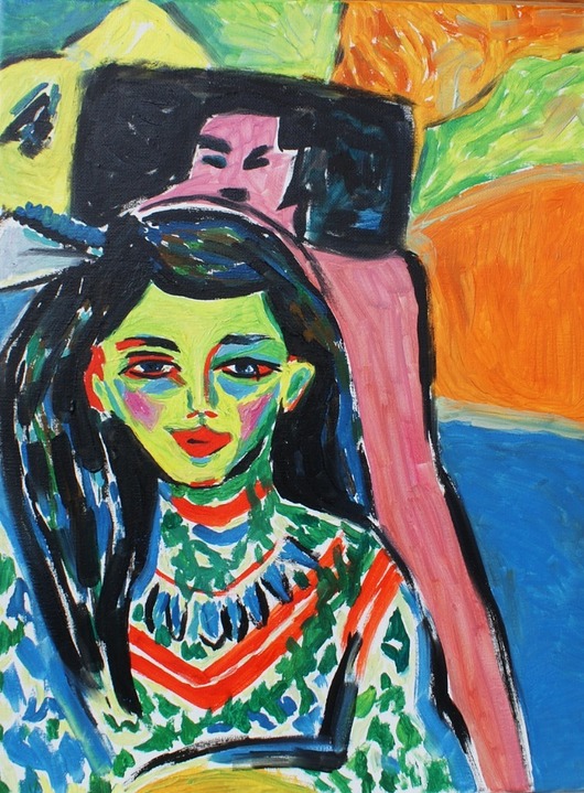obrazy Obraz  ekspresja Franzi przed rzeźbionym krzesłem Ernst Ludwig Kirchner