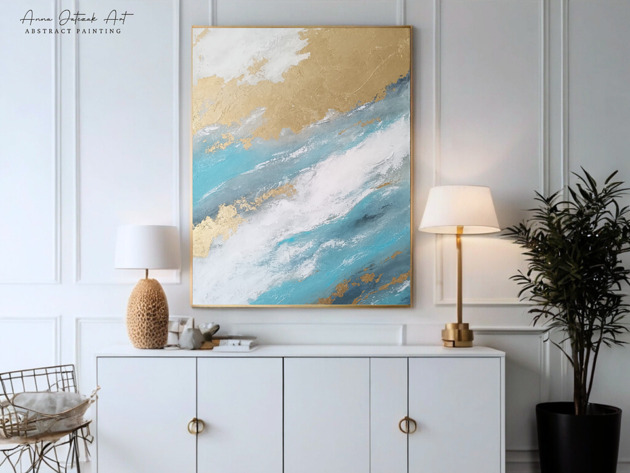 obrazy ŚWIETLISTY PRZEPŁYW  Ręcznie malowany obraz ze złotem 70x100 cm