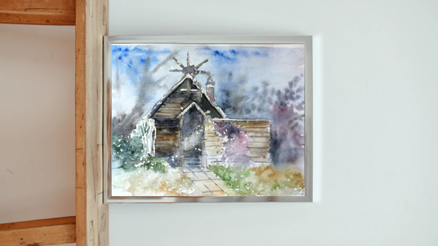 obrazy WYPRZEDAŻ SZTUKI! Akwarela Dom w zieleni oryginalny obraz 300g A4 21x30 cm