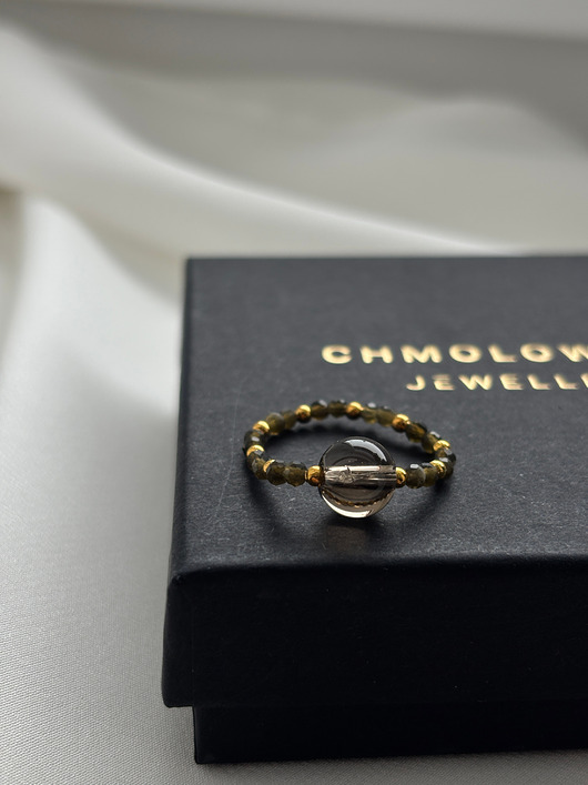 pierścionki elastyczne Pierścionek elastyczny Obsydian i Kwarc Dymny