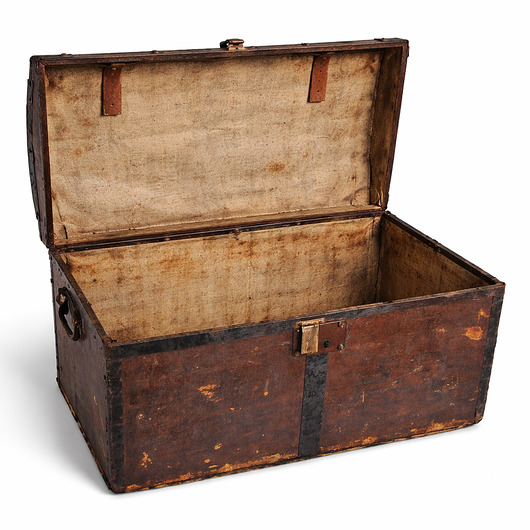 skrzynki, kufry i pudła Antyczny kufer podróżny XIX/XX w., drewniany, oryginalny stan