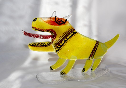 WŚCIEKŁY PIES żółty Borowska Glass Design