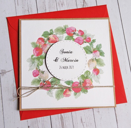 zaproszenia i kartki na ślub Kartka ślubna : PERSONALIZACJA : truskawki