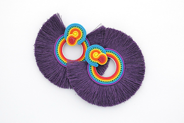 kolczyki soutache Fioletowe wachlarze