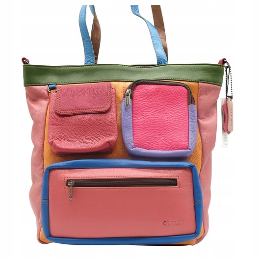 torby na ramię Torebka damska, duża, pojemna, kieszenie, mieści A4, skórzana, OLIVKA