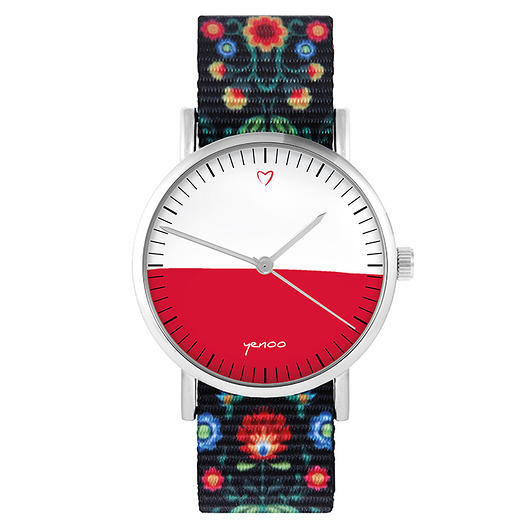 zegarki damskie Zegarek - Polska flaga - folk czarny, nato