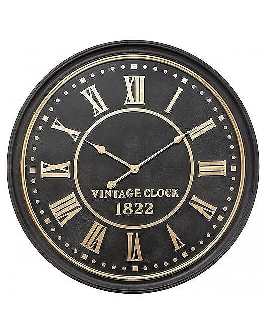 zegary Zegar Ścienny Czarny ze Złotem 77 cm