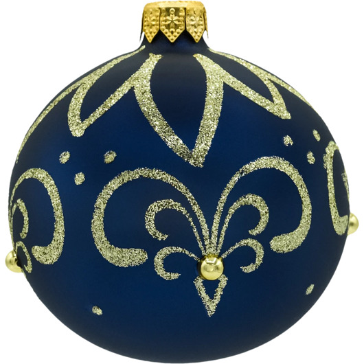 ozdoby choinkowe Bombki okrągłe granatowe ze złotym ornamentem