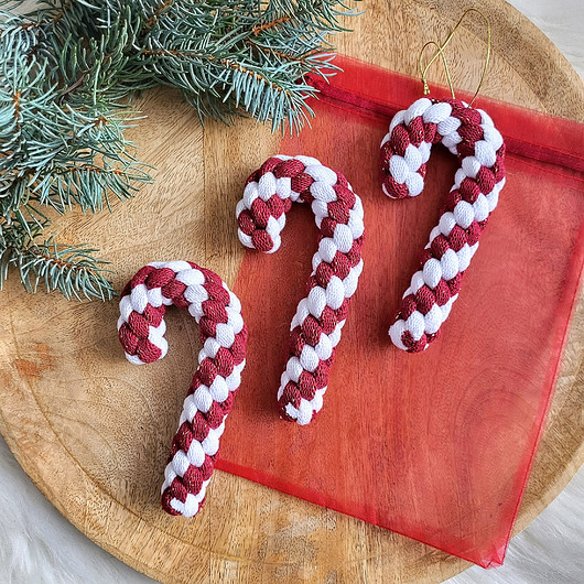 ozdoby choinkowe Bordowe Zawieszki Na Choinkę - laski cukrowe plecione, zestaw 3szt.
