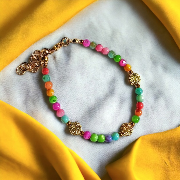 bransoletki z kamieni naturalnych Bransoletka : summer collection : kolorowa muszla i kwiatuszki